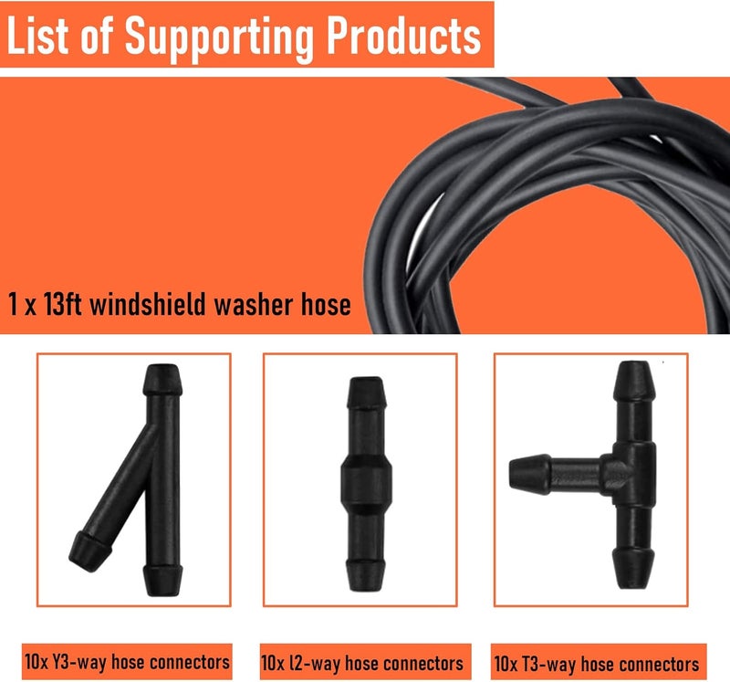 GKmow 4M/13Ft Universal Washer Fluid Hose with 30 Hose Connectors, Car Windshield Washer Hose Kit, for Most Car Windshield Washer Hose Connect Car Water Pump and Nozzles (Black) - Image 3